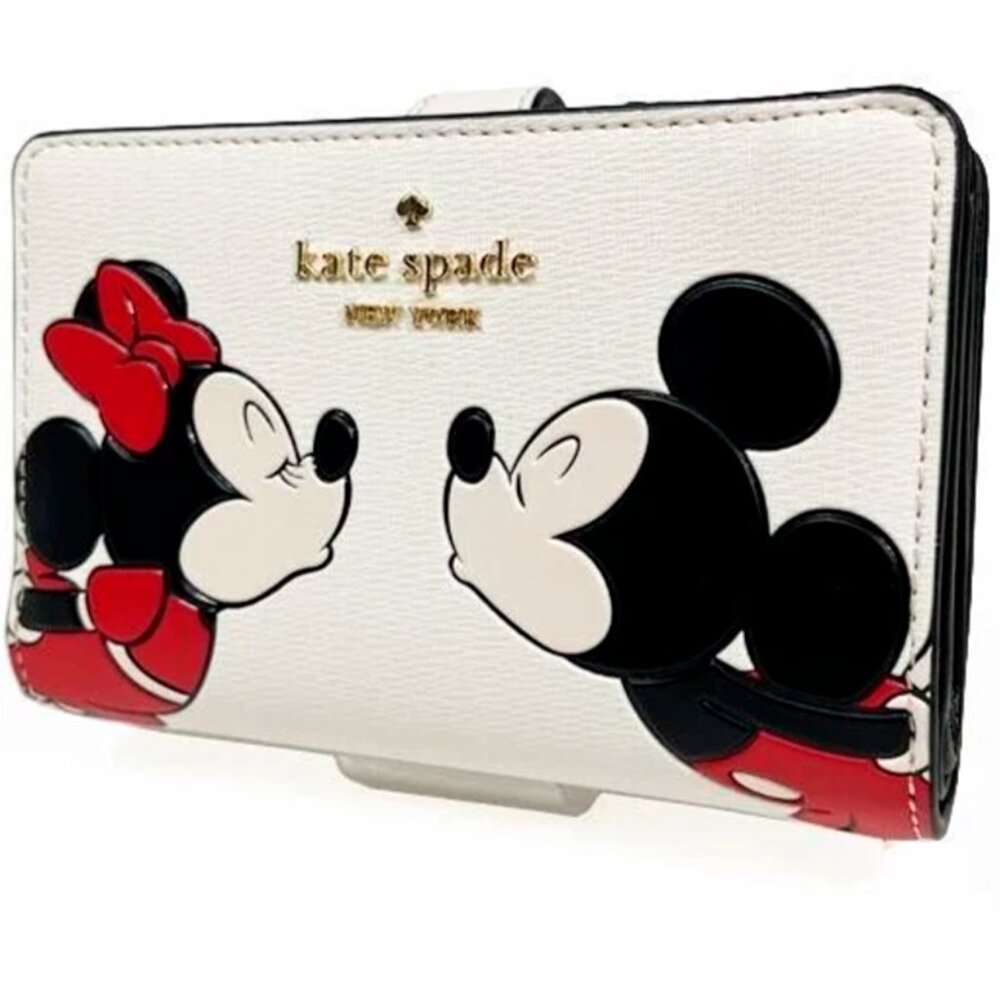 S Kate Spade Disney Minnie Mouse Compact Bifold Wallet Ivory White KG656 NWT - Picture 2 of 16
